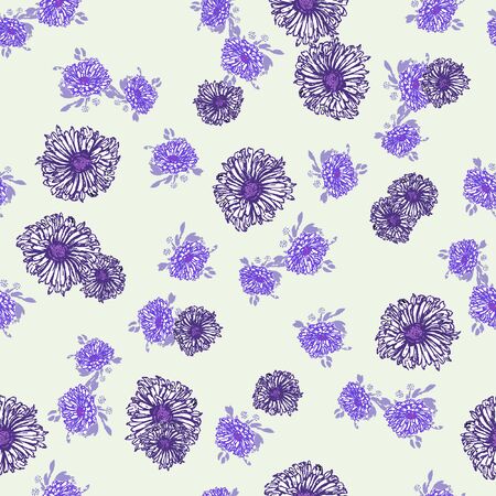 Romantic beautiful linear flowers of daisies, chrysanthemums. Print wrapping monochrome. Organic vector pattern background.のイラスト素材