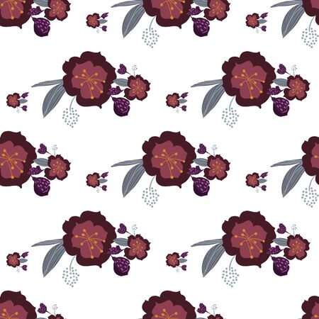 Seamless pattern with colorful hand drawn flowers. Original textile, wrapping paper, wall art surface design. Vector illustration. Floral simple minimalistic graphicのイラスト素材