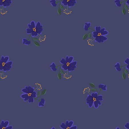 Seamless pattern with colorful hand drawn flowers. Original textile, wrapping paper, wall art surface design. Vector illustration. Floral simple minimalistic graphic design.のイラスト素材