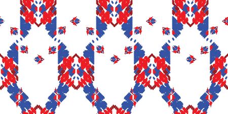 Red and blue embroidery ornament. Fashion texture for fabric textile.