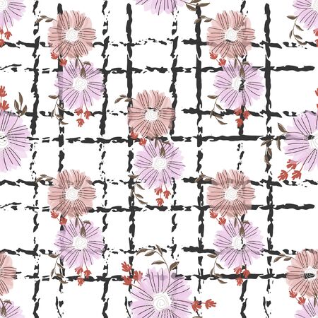 Seamless pattern with abstract flowers. Creative color floral surface design. Vector background.のイラスト素材