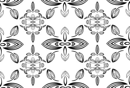 Stylish vintage black on white ornament seamless pattern. Allover vector design for fabric, apparel textile, interior, wallpaper.のイラスト素材