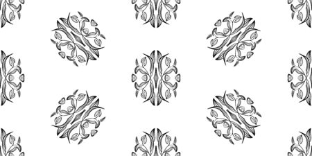 Flower damask ornate seamless pattern. Vector surface design for fabric, apparel textile, book, interior, wallpaper backgroundのイラスト素材