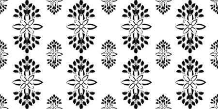 Flower damask ornate seamless pattern. Vector white and black surface design for fabric, apparel textile, book, interior, wallpaper backgroundのイラスト素材