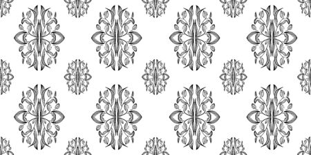 Flower damask ornate seamless pattern. Vector surface design for fabric, apparel textile, book, interior, wallpaper backgroundのイラスト素材