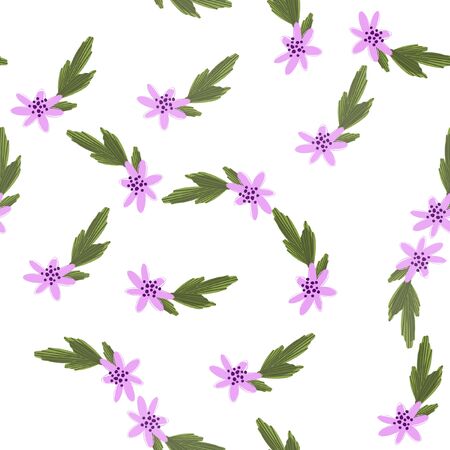 Simple cute floral bouquet vector pattern with small and medium flowers and leaves. For fashion prints.のイラスト素材