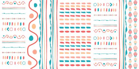 Seamless hand drawn geometric pattern with national striped color background. Ornamental traditional, ethnic. Great for fabric and textile, wallpaper, packaging.のイラスト素材