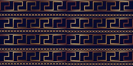 Abstract shapes geometric pattern with lines. Simple graphic print. A seamless vector background. Dark and gold texture.のイラスト素材