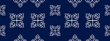 White ornament on bluet tile seamless pattern. Vintage, paisley elements. Ornamental traditional, ethnic, turkish. Great for fabric and textile, wallpaper, packagingのイラスト素材
