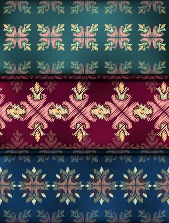 Colorful Ikat ornamentel seamless pattern for textile, wallpaper, card or wrapping paperのイラスト素材