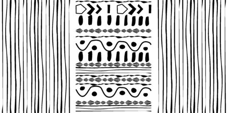 Black hand drawn stripes seamless monohrome pattern. Different elementsのイラスト素材