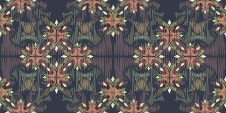 Colorful Ikat ornamentel seamless pattern for textile, wallpaper, card or wrapping paperのイラスト素材