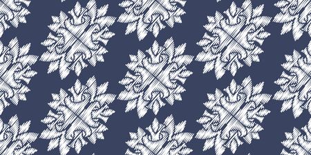 Uzbek ikat silk fabric pattern, motif ethnic indigo blue and white colors. Tite repit pattern.のイラスト素材