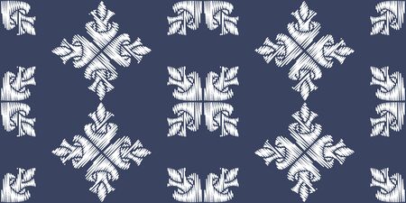 Uzbek ikat silk fabric pattern, motif ethnic indigo blue and white colors. Tite repit pattern.のイラスト素材