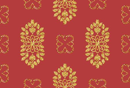 Vintage velvet wallpaper in the damask baroque style. Vector gold glitter surface designのイラスト素材