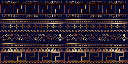 Abstract shapes geometric pattern with lines. Simple graphic print. A seamless vector background. Dark and gold texture.のイラスト素材