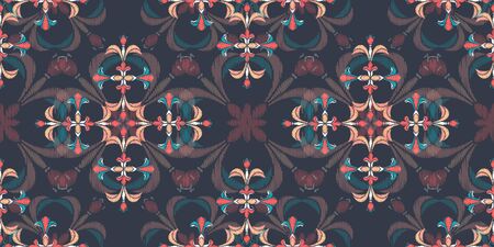 Uzbek ikat silk fabric pattern, motif ethnic indigo blue and white colors. Tite repit pattern.