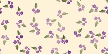 Simple cute floral bouquet vector pattern with small and medium flowers and leaves. For fashion prints.のイラスト素材