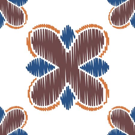 Ikat colorful seamless ornament pattern. Ethnic indigo tite repit background for textile, wallpaper, card or wrapping paper.のイラスト素材