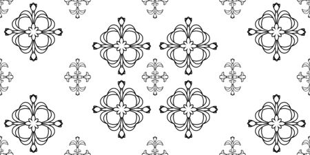 Black damask  minimal ornate on white background Decorative floral monohrome seamless pattern in ornamental damask modern style. Vector elegant tile surface design.のイラスト素材