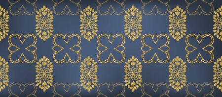 ornament gold glitter wallpaper in the style of Baroque. Seamless vector for fabric, packaging. Ornate Damaskのイラスト素材