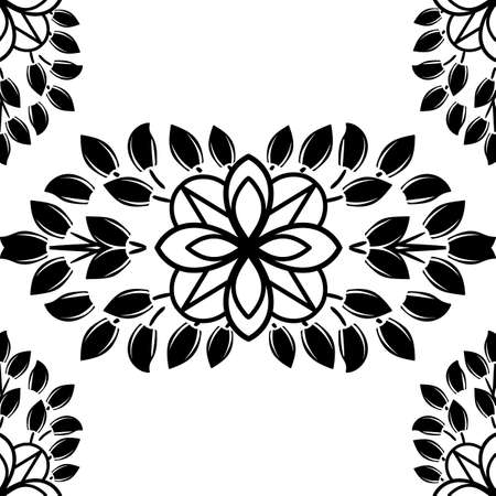 Decorative floral monohrome seamless pattern in ornamental damask modern style. Vector elegant tile surface design. Black ornate on color backgroundのイラスト素材