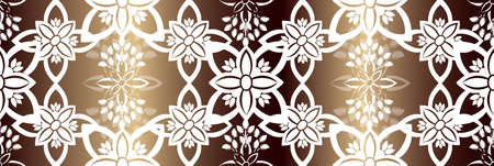 White ornament on gold background Wallpaper in the style of Baroque. Seamless vector for fabric, packaging. Ornate Damaskのイラスト素材