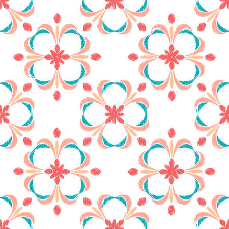 Colorful Ikat ornamentel seamless pattern for textile, wallpaper, card or wrapping paper. Tile for surface design.のイラスト素材
