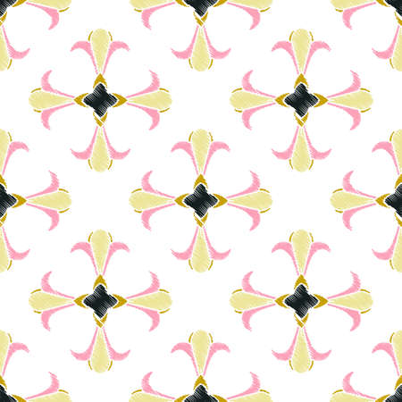 Colorful Ikat ornamentel seamless pattern for textile, wallpaper, card or wrapping paper. Tile for surface design.のイラスト素材