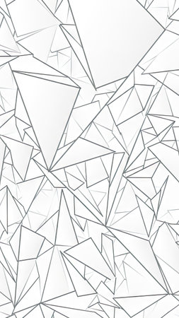 This image presents a collection of interconnected triangular shapes, forming an abstract composition. The monochrome color scheme, utilizing white and gray tones, creates a modern aesthetic. The lines define the edges of the triangles. Suitable for various design projects, it could be used for backgrounds or illustrations.の素材