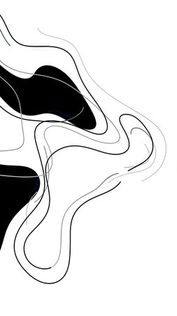 This graphic showcases fluid lines and abstract shapes in monochrome. Featuring black elements against a white backdrop, the design emphasizes curves and contrast. Ideal for various applications, its minimalist style could suit both commercial and editorial contexts, offering a clean and versatile aesthetic.の素材