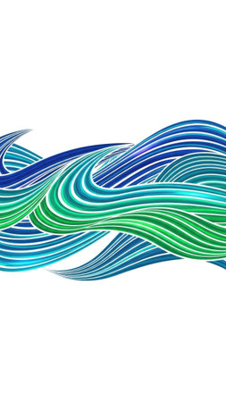 An abstract illustration presents flowing lines in varying shades of blue and green. The composition features a dynamic, wave-like pattern with a clean, modern aesthetic. The artwork utilizes vibrant colors and emphasizes texture. Ideal for diverse applications, it suits both commercial and editorial purposes.の素材