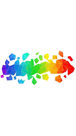 This image presents an abstract design composed of numerous polygonal shapes arranged to form an unrecognizable shape. The artwork showcases a spectrum of bright colors, suggesting a dynamic and modern aesthetic. Suitable for various design projects and commercial applications, it provides a visually appealing element for creative endeavors.の素材
