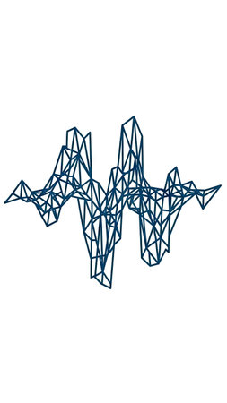 This image presents an abstract geometric waveform rendered in shades of blue. The design features interconnected triangular shapes creating a 3D effect. Its clean, minimalist style is set against a bright white background, suitable for various applications, including design, data visualization, and conceptual presentations.の素材