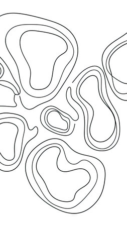 This image presents an abstract composition of curved contour lines against a white backdrop. The graphic features a minimalist aesthetic with flowing shapes, creating a sense of organic movement. The black lines provide visual contrast. Suitable for a variety of commercial design projects and artistic applications.の素材