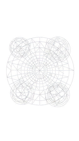 This abstract illustration features a complex geometric design. The artwork uses a grayscale color palette with a stark contrast against a white background. Intersecting lines create a series of concentric circles and radial patterns. This graphic could be useful in various design projects for commercial applications and creative endeavors.の素材