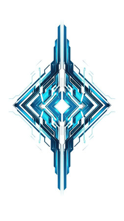 An abstract design features geometric patterns constructed with shades of blue and white. The artwork presents a symmetrical composition with sharp lines and a modern aesthetic. Suitable for various applications, it can be used for design projects and commercial purposes, and offers a clean, contemporary visual.の素材