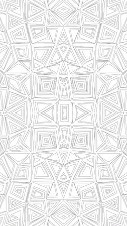 This grayscale image features a symmetrical geometric pattern composed of interconnected lines and shapes. The design utilizes variations of triangles and squares arranged to create a visually complex and balanced composition. This image could serve as a versatile background suitable for various design applications, potentially in editorial and commercial projects.の素材