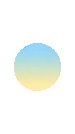 A minimalist graphic features a smoothly blended gradient circle in shades of blue and yellow, set against a clean white backdrop. The composition is simple and modern, offering a visual appeal suitable for design projects, marketing materials, and various commercial applications. The image provides ample copy space for text.の素材