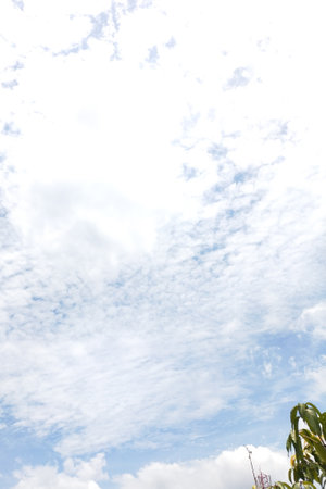 Blue sky with white clouds. Nature background. Copy space for text.の写真素材