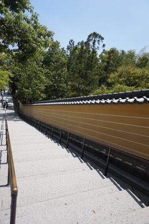 The stairs to the top of the building in the park, Japan. japanese architecture in japanの写真素材