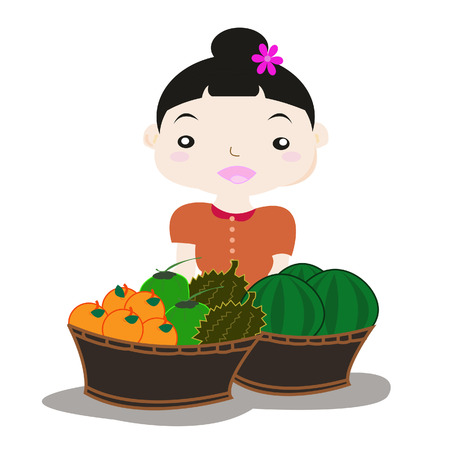 Many vendors selling fruit cartのイラスト素材