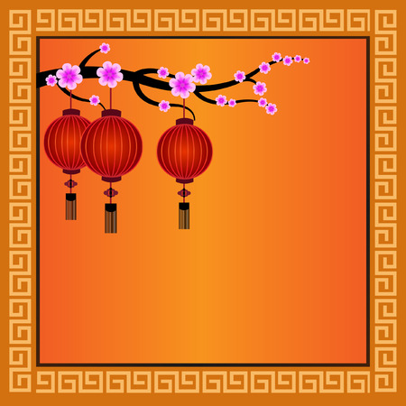 Chinese Lanterns with frame - Illustrationのイラスト素材