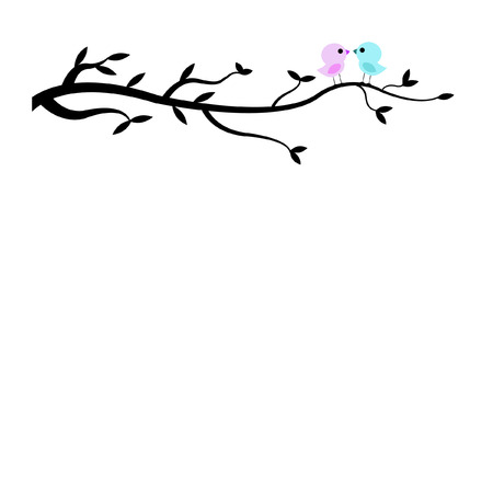 Vector two lover birds on a tree branch - Illustrationのイラスト素材