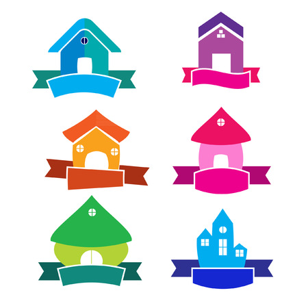 Colorful house banners vectorのイラスト素材