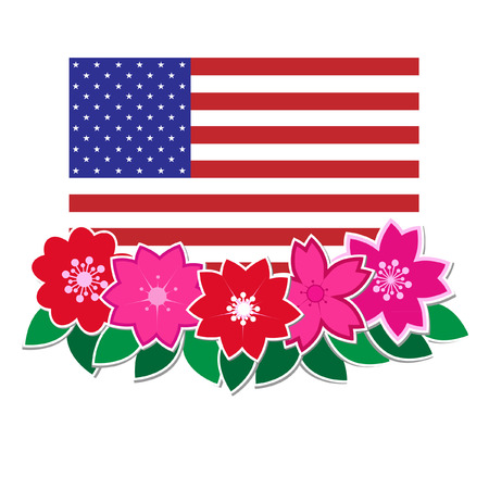 American flag with flower のイラスト素材