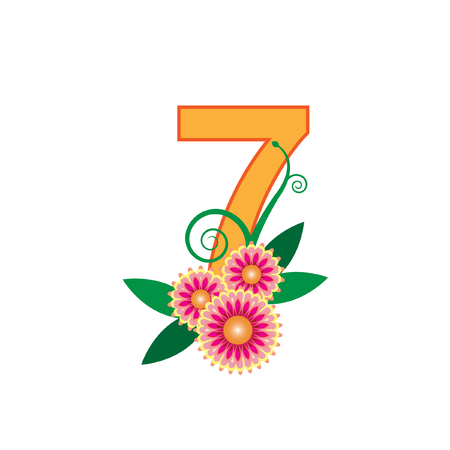 Number seven with floral vectorのイラスト素材