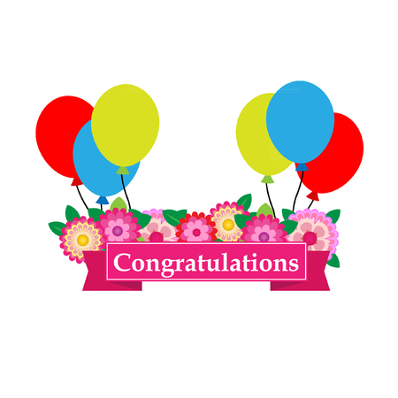 Congratulations sign has  flower and balloons vectorのイラスト素材