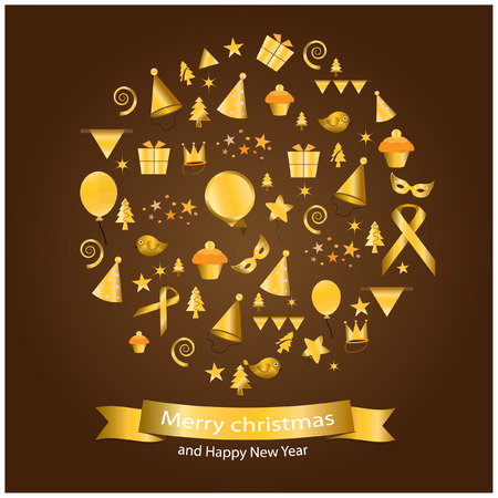 Gold christmas elements vectorのイラスト素材