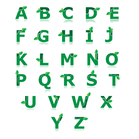 Green alphabet with leaf set a to z vectorのイラスト素材